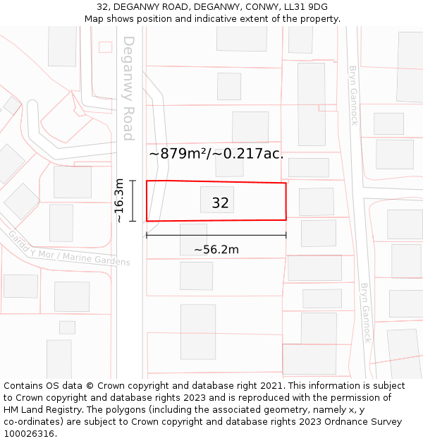 32, DEGANWY ROAD, DEGANWY, CONWY, LL31 9DG: Plot and title map