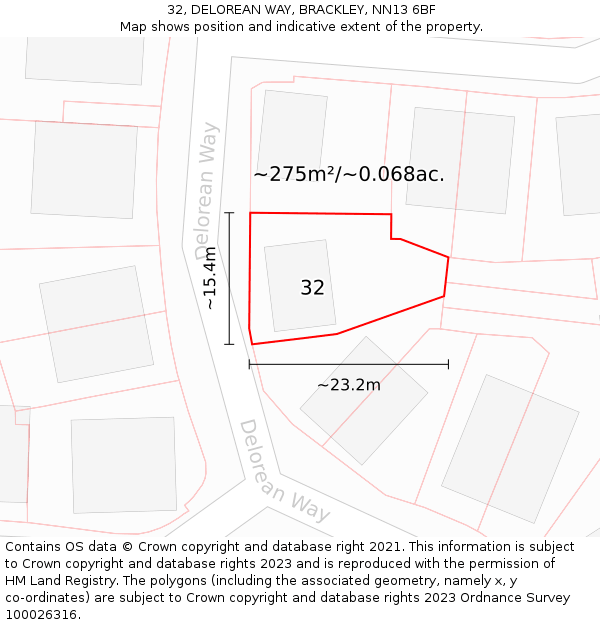32, DELOREAN WAY, BRACKLEY, NN13 6BF: Plot and title map