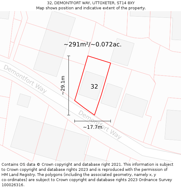 32, DEMONTFORT WAY, UTTOXETER, ST14 8XY: Plot and title map