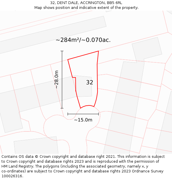 32, DENT DALE, ACCRINGTON, BB5 6RL: Plot and title map