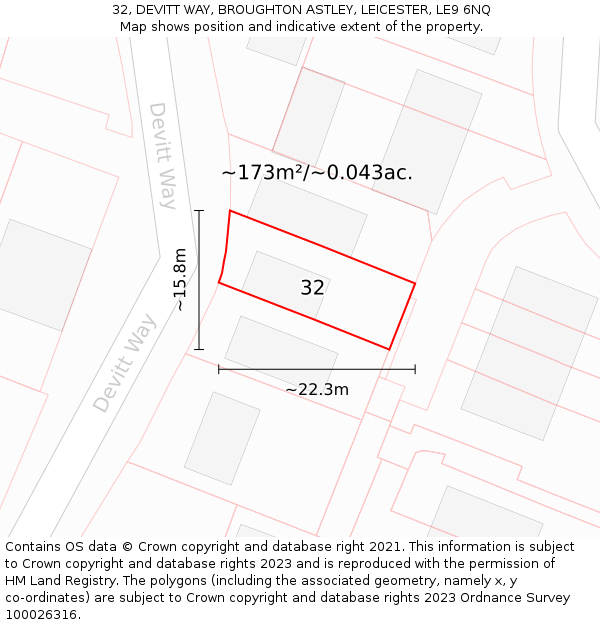 32, DEVITT WAY, BROUGHTON ASTLEY, LEICESTER, LE9 6NQ: Plot and title map