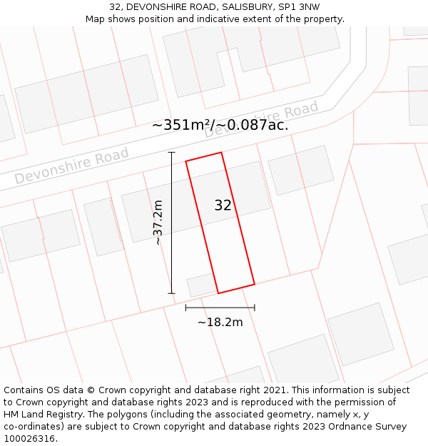 32, DEVONSHIRE ROAD, SALISBURY, SP1 3NW: Plot and title map