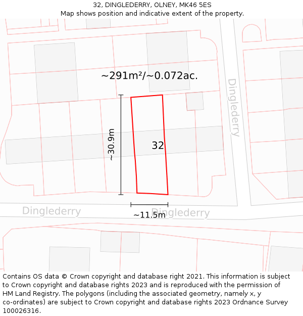 32, DINGLEDERRY, OLNEY, MK46 5ES: Plot and title map