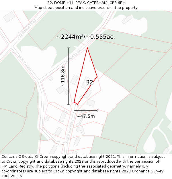 32, DOME HILL PEAK, CATERHAM, CR3 6EH: Plot and title map