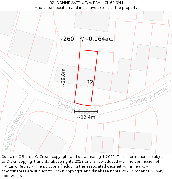 32, DONNE AVENUE, WIRRAL, CH63 9YH: Plot and title map