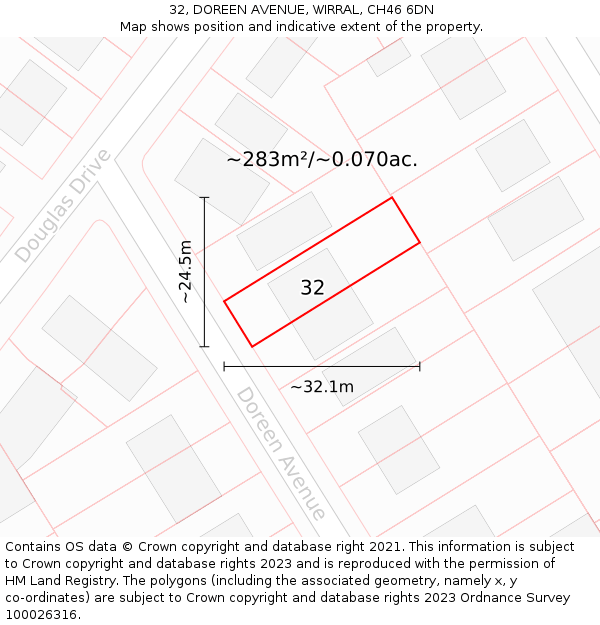 32, DOREEN AVENUE, WIRRAL, CH46 6DN: Plot and title map