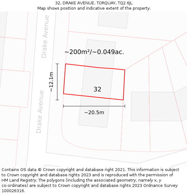 32, DRAKE AVENUE, TORQUAY, TQ2 6JL: Plot and title map