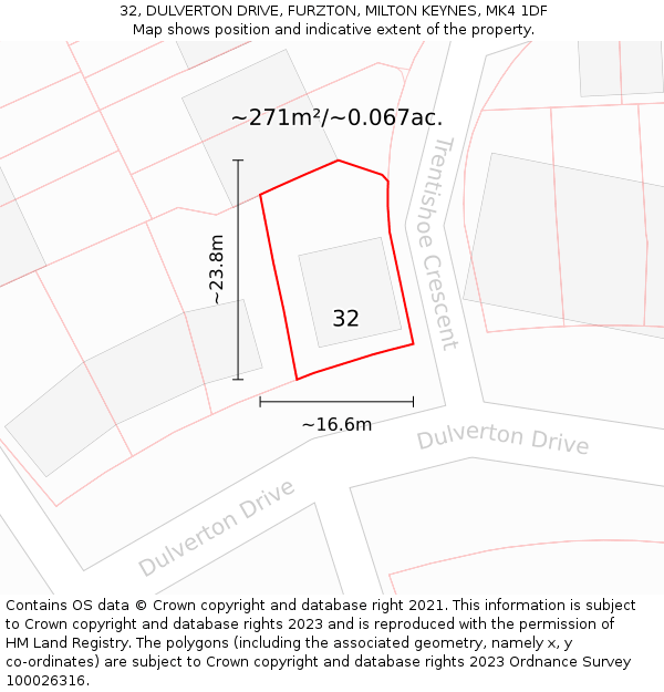 32, DULVERTON DRIVE, FURZTON, MILTON KEYNES, MK4 1DF: Plot and title map