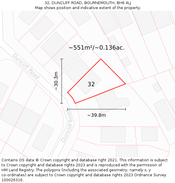 32, DUNCLIFF ROAD, BOURNEMOUTH, BH6 4LJ: Plot and title map