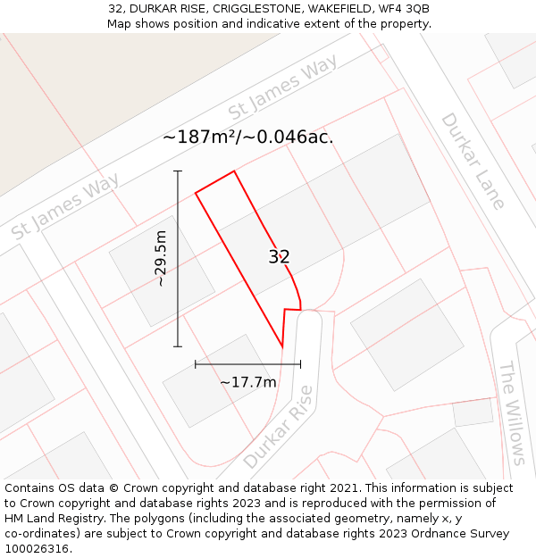 32, DURKAR RISE, CRIGGLESTONE, WAKEFIELD, WF4 3QB: Plot and title map