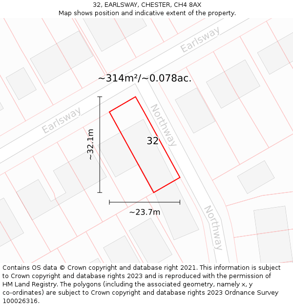 32, EARLSWAY, CHESTER, CH4 8AX: Plot and title map