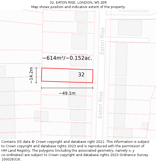 32, EATON RISE, LONDON, W5 2ER: Plot and title map