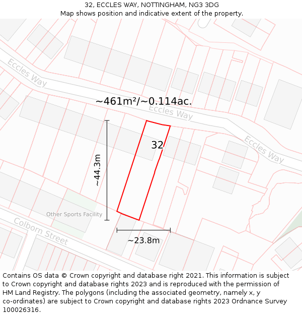 32, ECCLES WAY, NOTTINGHAM, NG3 3DG: Plot and title map
