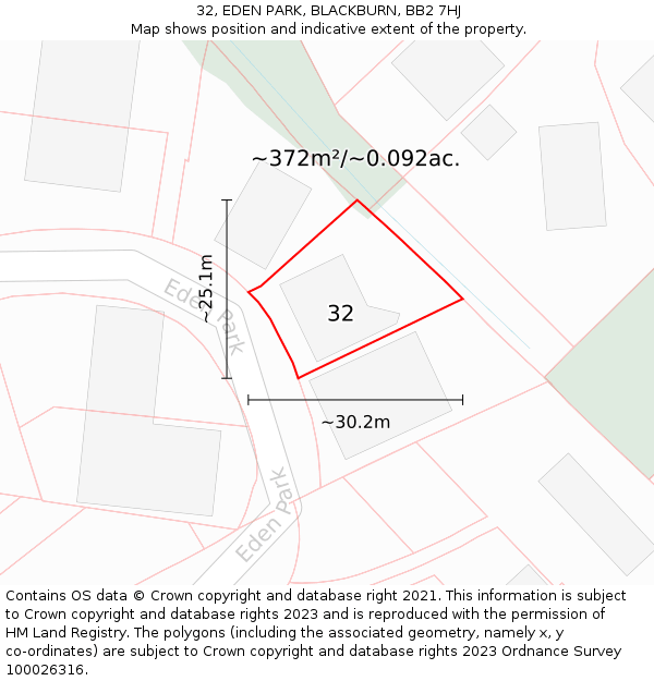 32, EDEN PARK, BLACKBURN, BB2 7HJ: Plot and title map