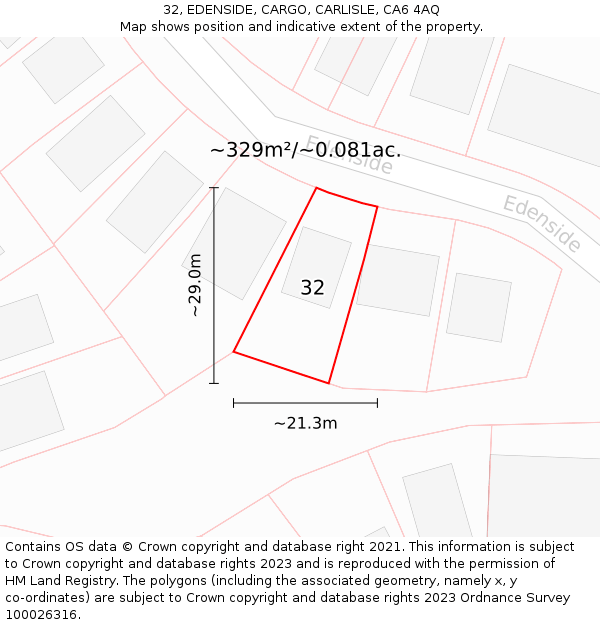 32, EDENSIDE, CARGO, CARLISLE, CA6 4AQ: Plot and title map