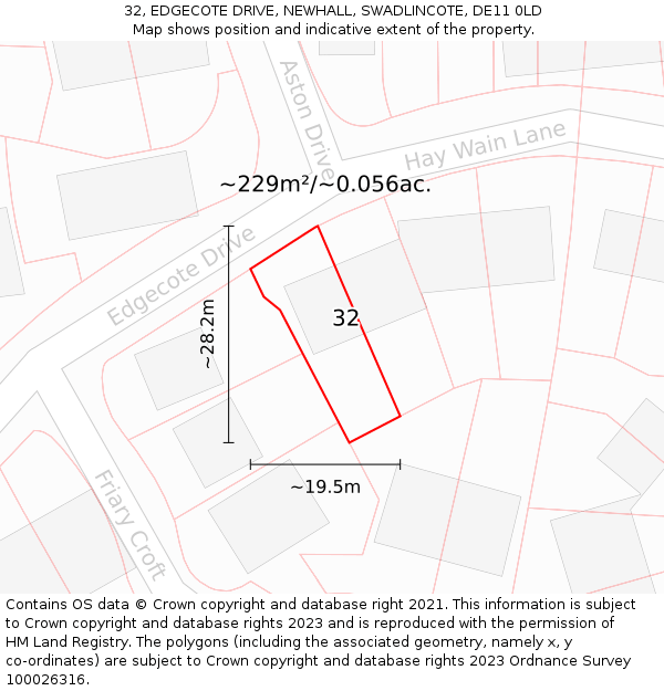 32, EDGECOTE DRIVE, NEWHALL, SWADLINCOTE, DE11 0LD: Plot and title map