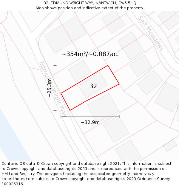 32, EDMUND WRIGHT WAY, NANTWICH, CW5 5HQ: Plot and title map