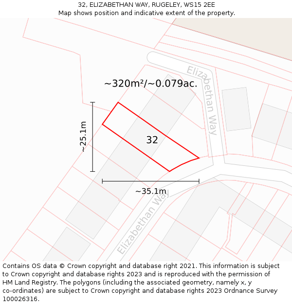 32, ELIZABETHAN WAY, RUGELEY, WS15 2EE: Plot and title map