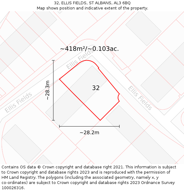 32, ELLIS FIELDS, ST ALBANS, AL3 6BQ: Plot and title map