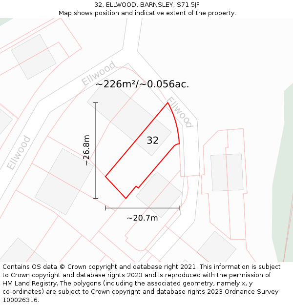 32, ELLWOOD, BARNSLEY, S71 5JF: Plot and title map