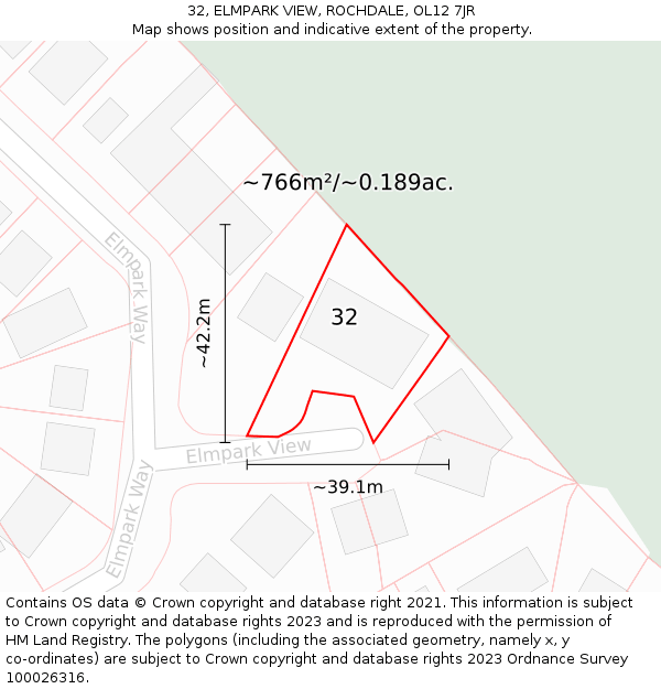 32, ELMPARK VIEW, ROCHDALE, OL12 7JR: Plot and title map