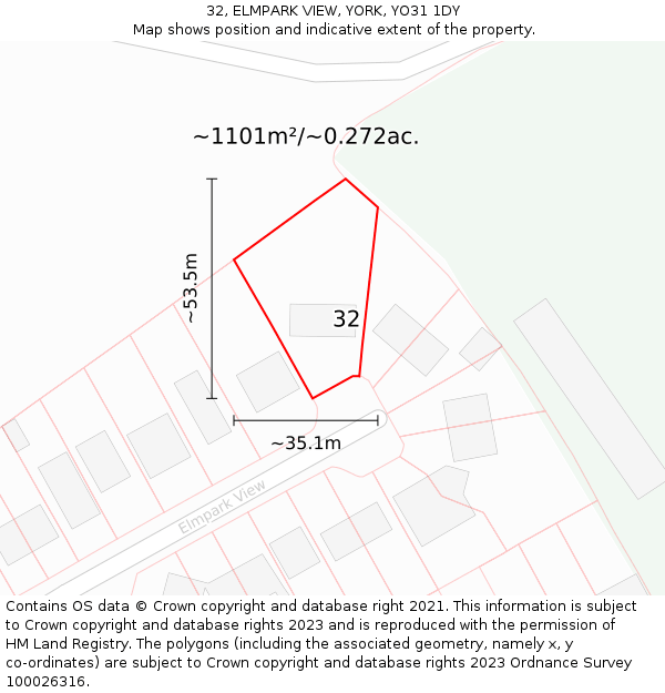 32, ELMPARK VIEW, YORK, YO31 1DY: Plot and title map