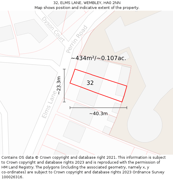 32, ELMS LANE, WEMBLEY, HA0 2NN: Plot and title map