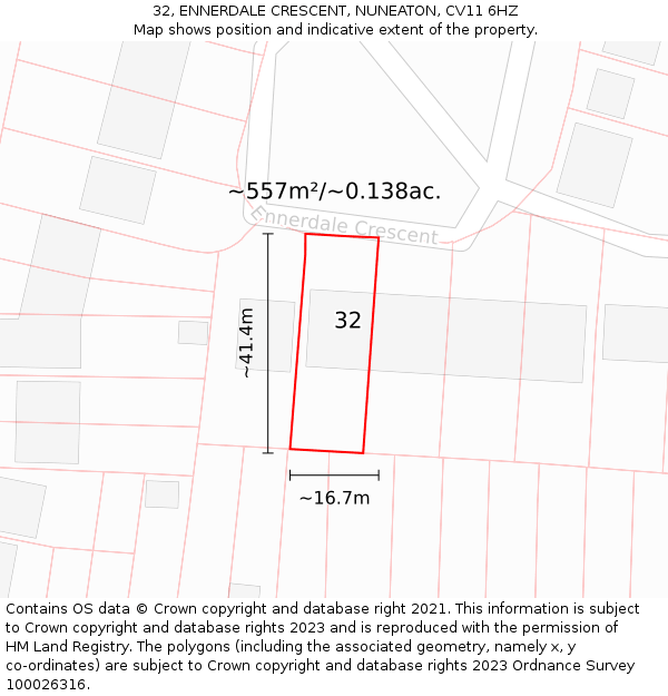 32, ENNERDALE CRESCENT, NUNEATON, CV11 6HZ: Plot and title map