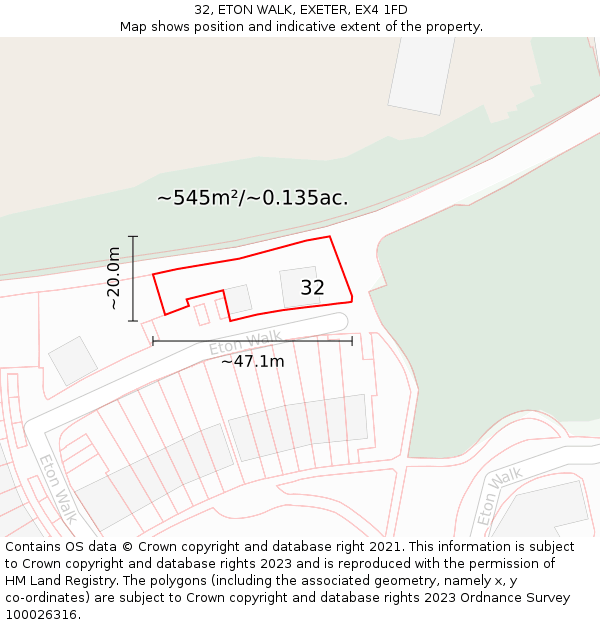 32, ETON WALK, EXETER, EX4 1FD: Plot and title map
