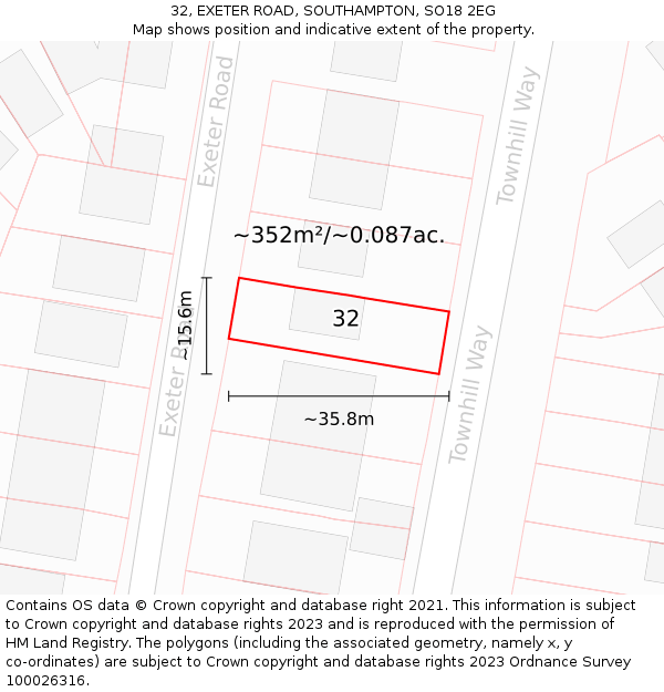 32, EXETER ROAD, SOUTHAMPTON, SO18 2EG: Plot and title map