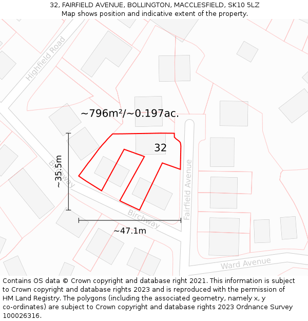 32, FAIRFIELD AVENUE, BOLLINGTON, MACCLESFIELD, SK10 5LZ: Plot and title map