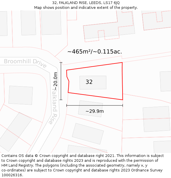 32, FALKLAND RISE, LEEDS, LS17 6JQ: Plot and title map