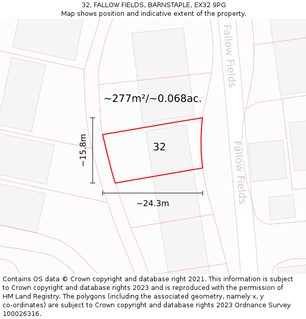 32, FALLOW FIELDS, BARNSTAPLE, EX32 9PG: Plot and title map