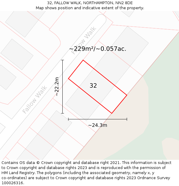 32, FALLOW WALK, NORTHAMPTON, NN2 8DE: Plot and title map