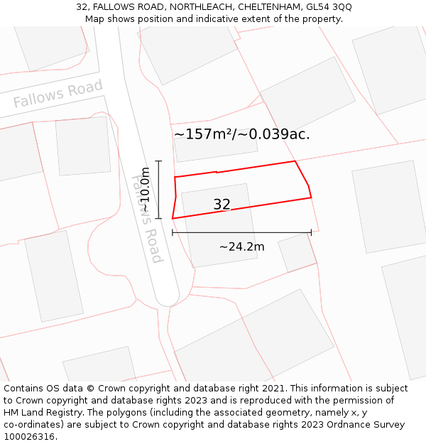 32, FALLOWS ROAD, NORTHLEACH, CHELTENHAM, GL54 3QQ: Plot and title map