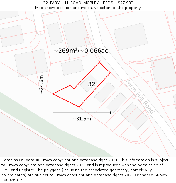32, FARM HILL ROAD, MORLEY, LEEDS, LS27 9RD: Plot and title map