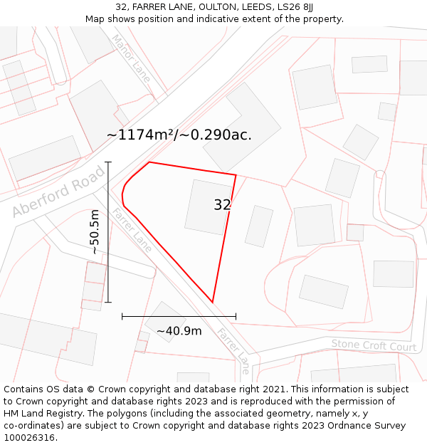 32, FARRER LANE, OULTON, LEEDS, LS26 8JJ: Plot and title map