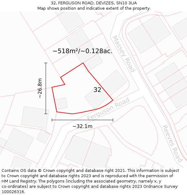 32, FERGUSON ROAD, DEVIZES, SN10 3UA: Plot and title map