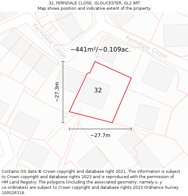 32, FERNDALE CLOSE, GLOUCESTER, GL2 9RT: Plot and title map