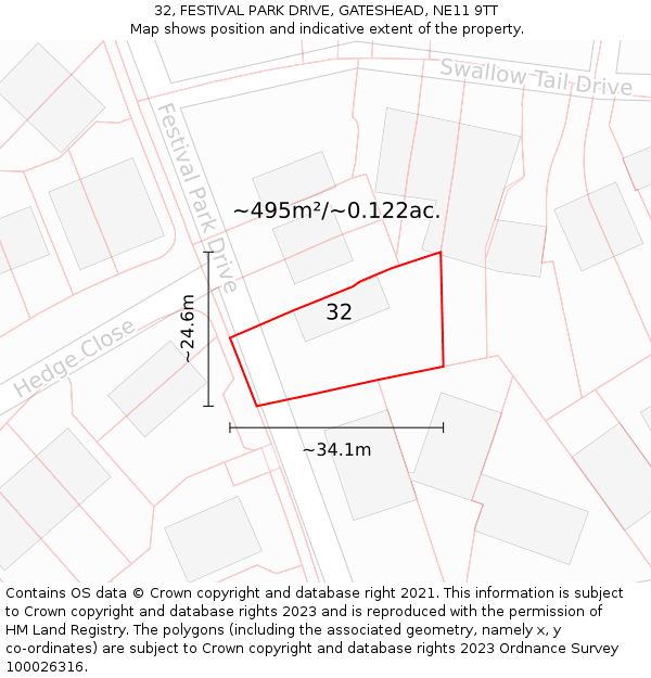 32, FESTIVAL PARK DRIVE, GATESHEAD, NE11 9TT: Plot and title map