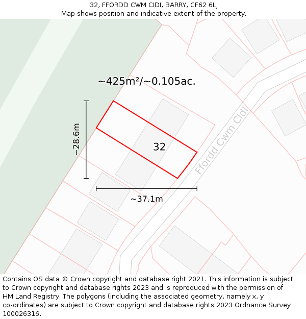 32, FFORDD CWM CIDI, BARRY, CF62 6LJ: Plot and title map