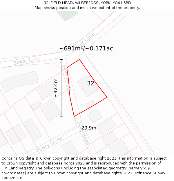 32, FIELD HEAD, WILBERFOSS, YORK, YO41 5RD: Plot and title map