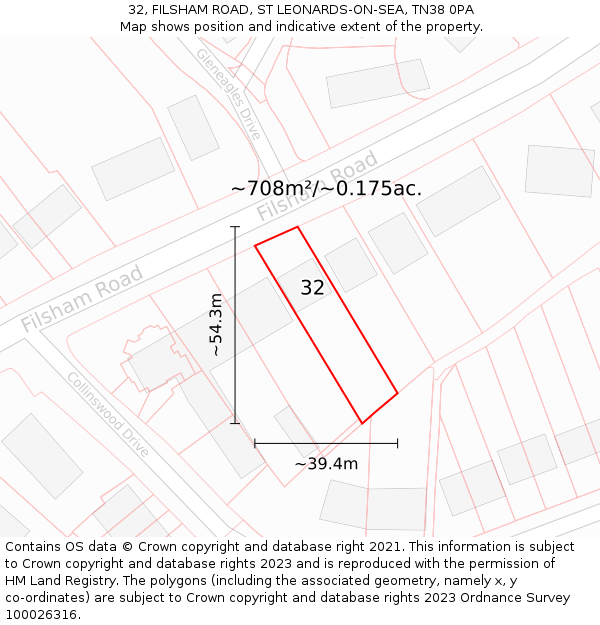 32, FILSHAM ROAD, ST LEONARDS-ON-SEA, TN38 0PA: Plot and title map