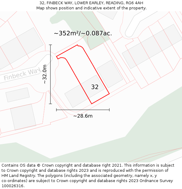 32, FINBECK WAY, LOWER EARLEY, READING, RG6 4AH: Plot and title map