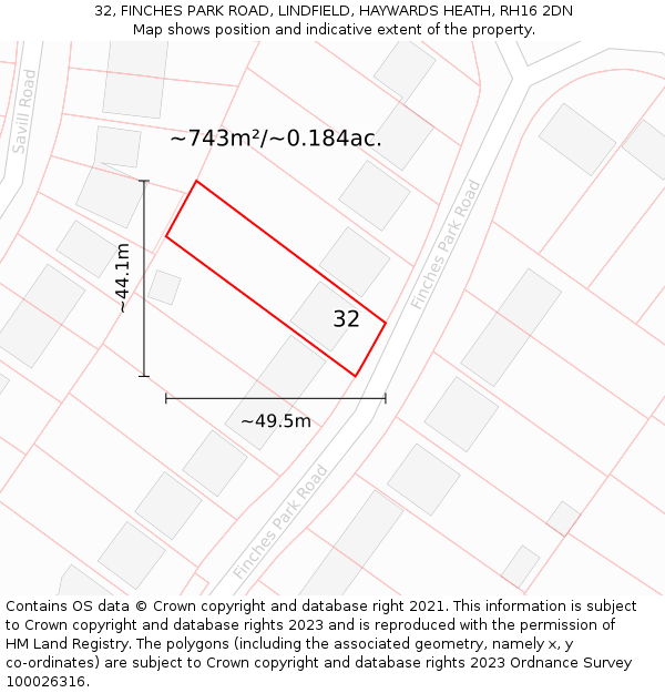 32, FINCHES PARK ROAD, LINDFIELD, HAYWARDS HEATH, RH16 2DN: Plot and title map