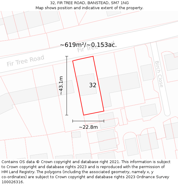 32, FIR TREE ROAD, BANSTEAD, SM7 1NG: Plot and title map