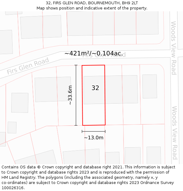 32, FIRS GLEN ROAD, BOURNEMOUTH, BH9 2LT: Plot and title map