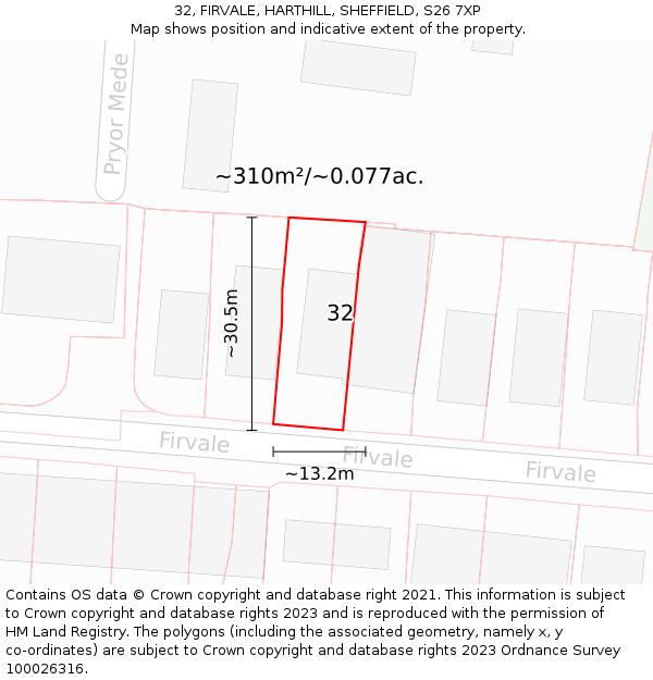 32, FIRVALE, HARTHILL, SHEFFIELD, S26 7XP: Plot and title map