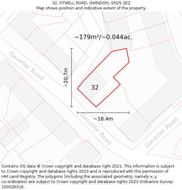 32, FITWELL ROAD, SWINDON, SN25 2EZ: Plot and title map