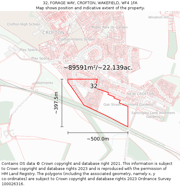 32, FORAGE WAY, CROFTON, WAKEFIELD, WF4 1FA: Plot and title map